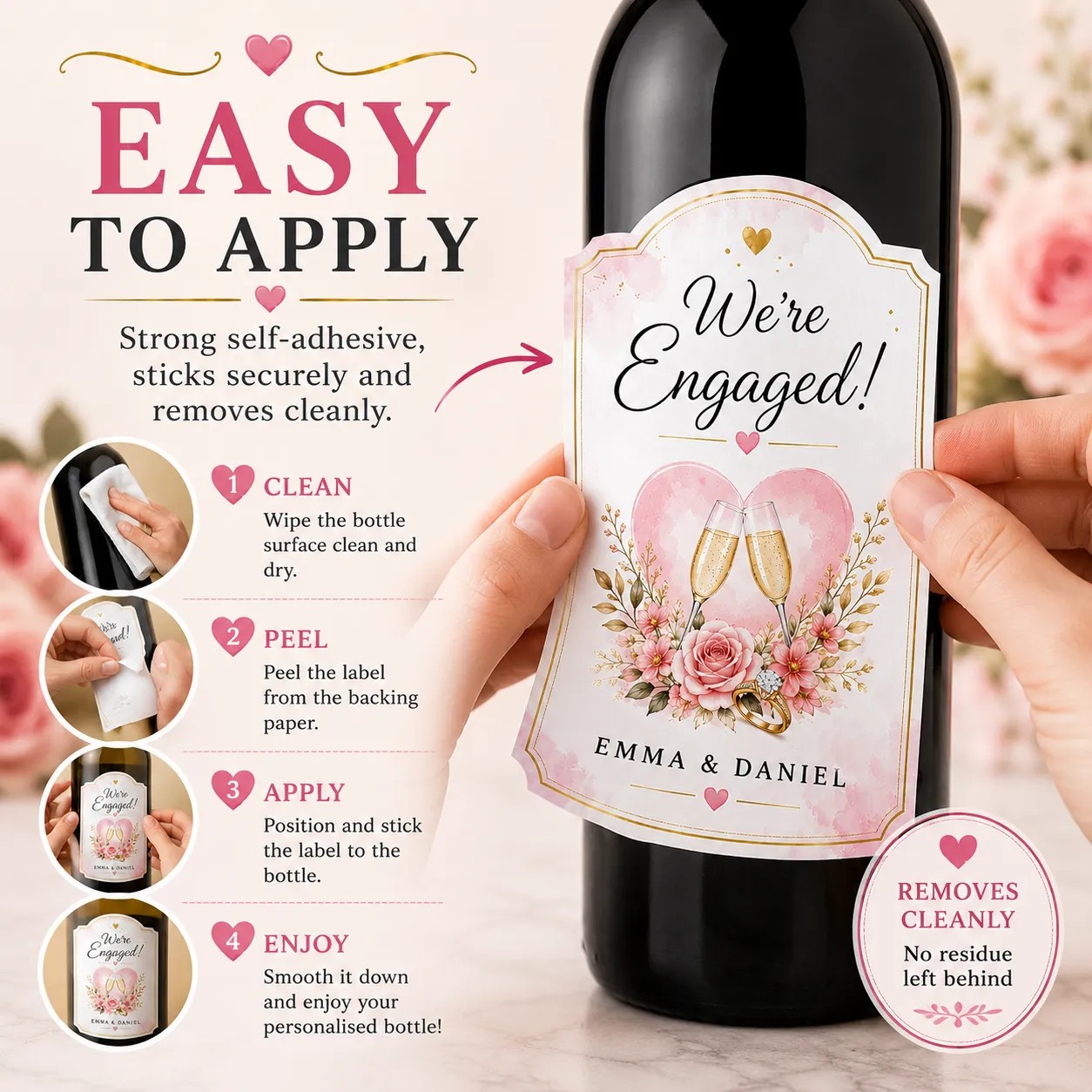 Personalised Engagement Bottle Label Sticker Custom Wine Champagne Gift Decor