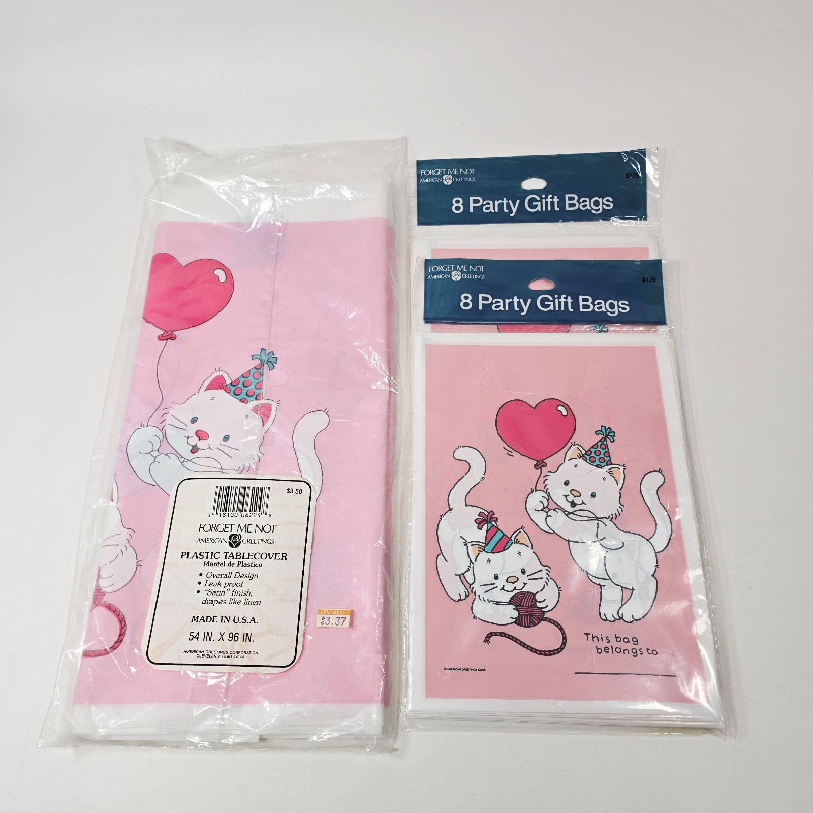 Vintage Set 16 Birthday Kitty Party Treat Bags & Tablecloth American Greetings