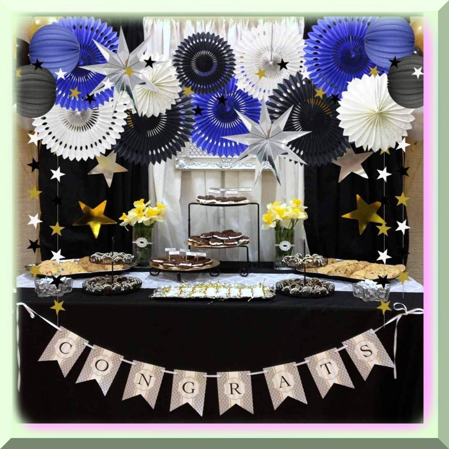 Navy Blue, White, and Black Hanging Party Decor Set