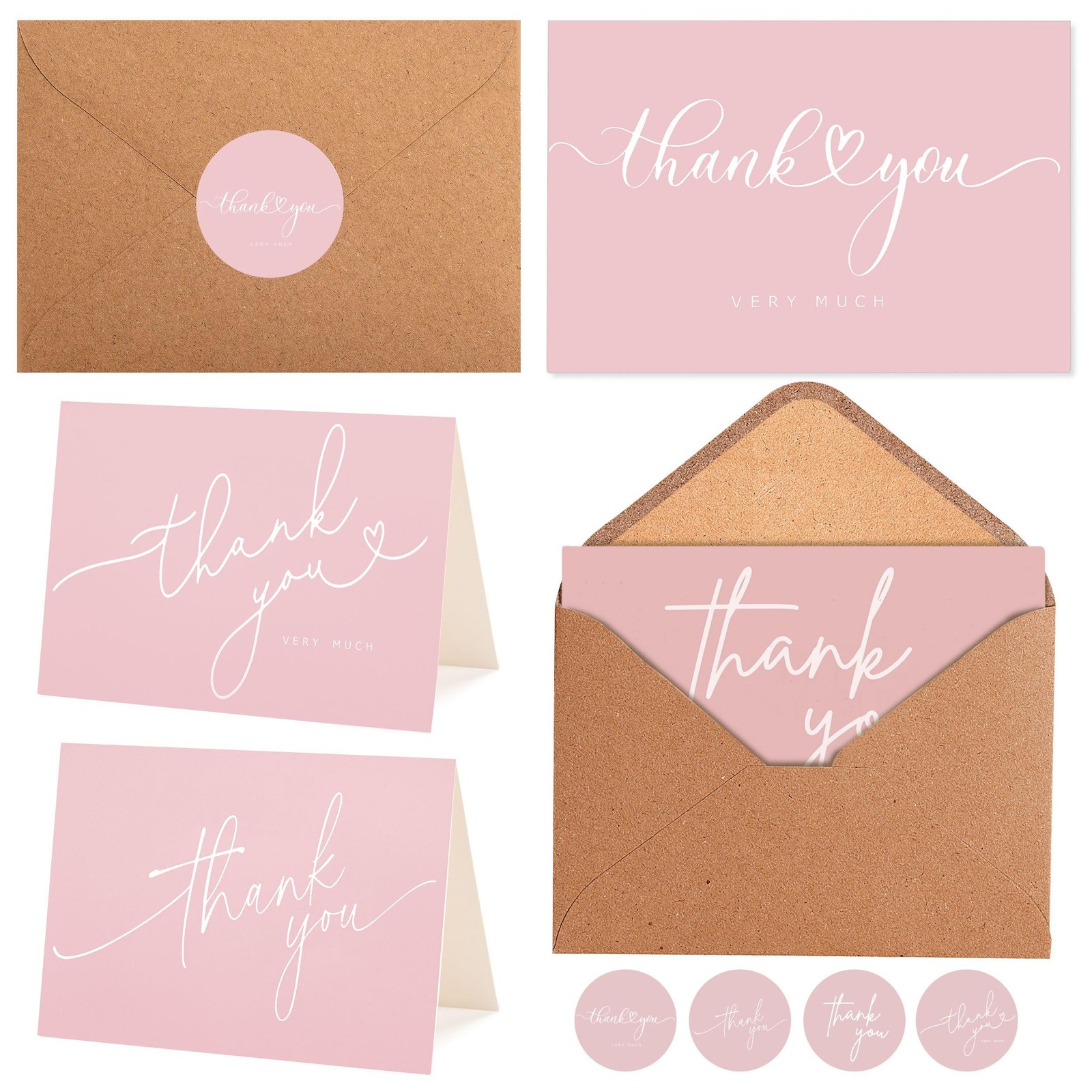 Layneria 100 Bulk Pink Thank You Cards 3.5 inches x 5 inches, and White
