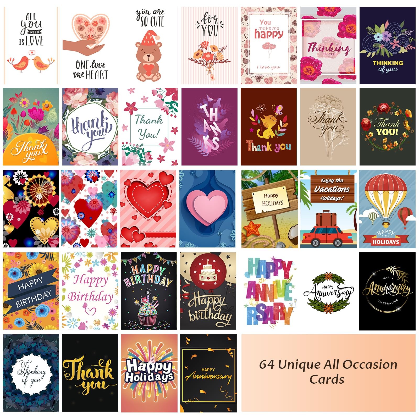 YedsIntu 64 Pack All Occasion Cards Assortment Box with 4×6 inches, Assorted