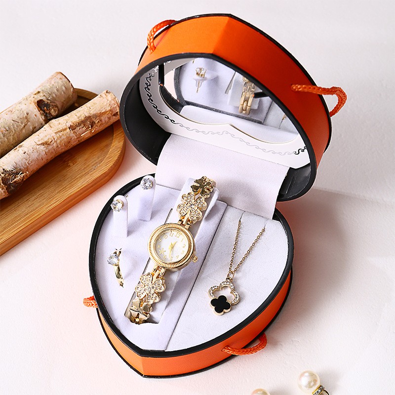 Women’s Watch & Jewelry Set Elegant Necklace Earrings Ring For Valentine’s Day
