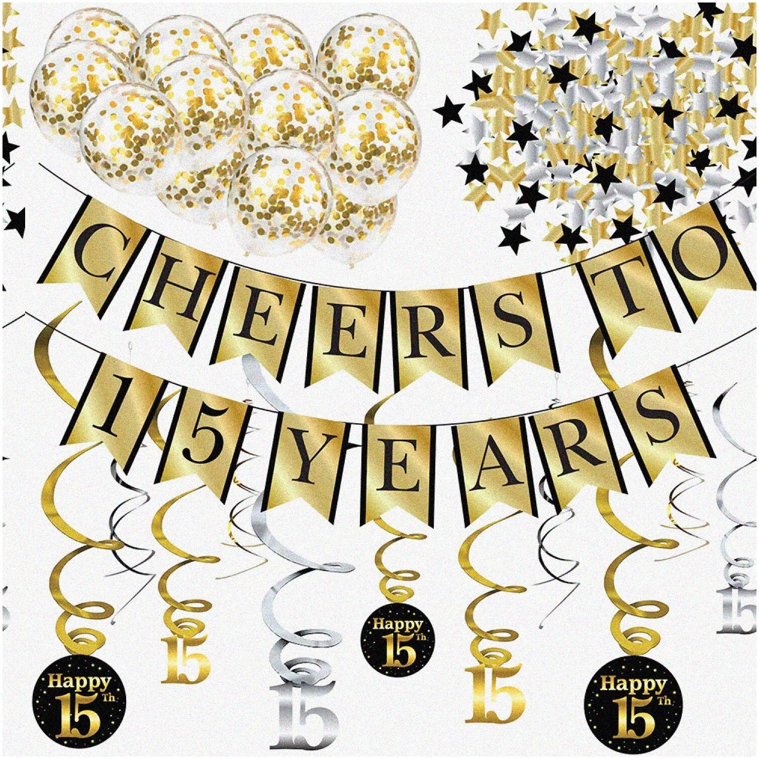 15 Years Party Kit with Banner Balloons and Decorations