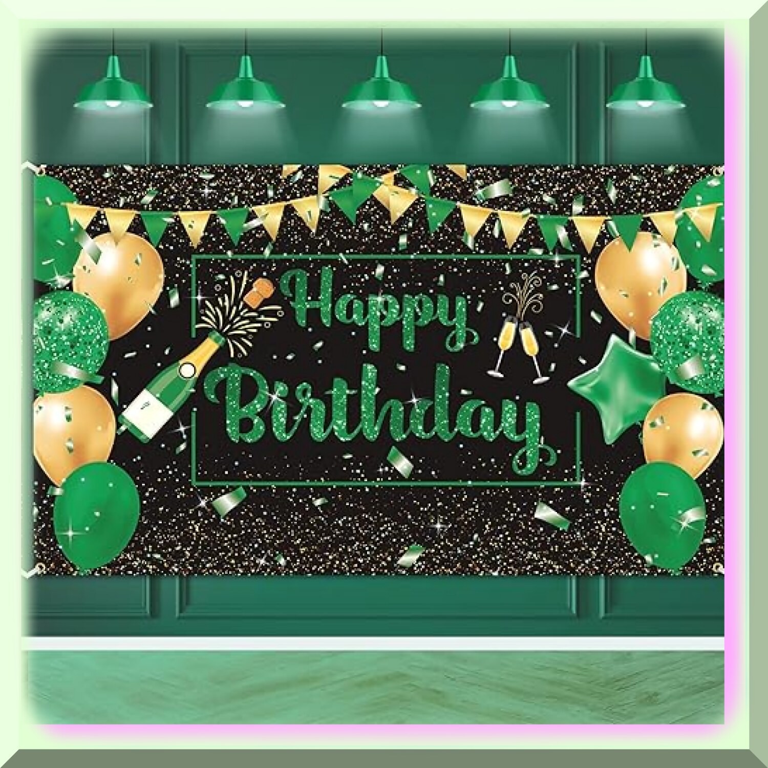 Green Happy Birthday Banner for Men 180x110cm