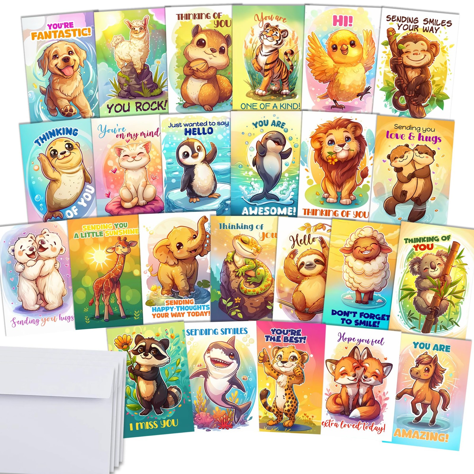 Hat Acrobat 24 Funny Greeting Cards Assortment Box with 4×6 inches, Animals