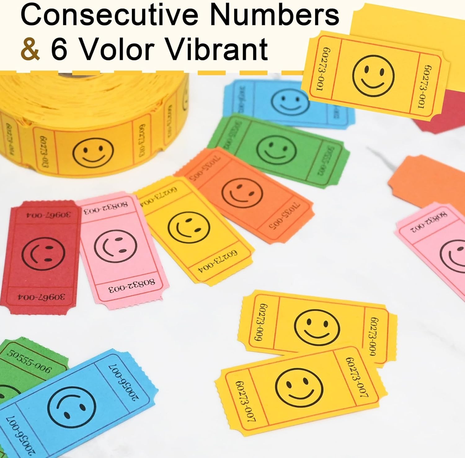 500 Raffle Tickets, Smile,Yellow6 Color Selection, Single Roll, Ticket for Ev…