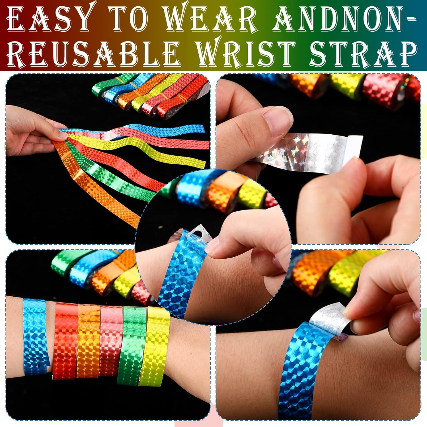 Pulseras de Papel Neon Impermeables Adhesivas para Eventos Conciertos Fiesta