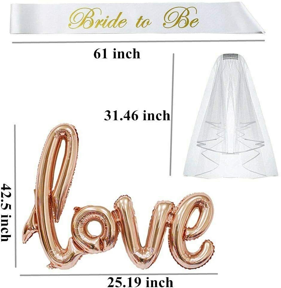 Rose Gold Bachelorette Party Kit Bridal Shower Decorations Sash Veil Balloons