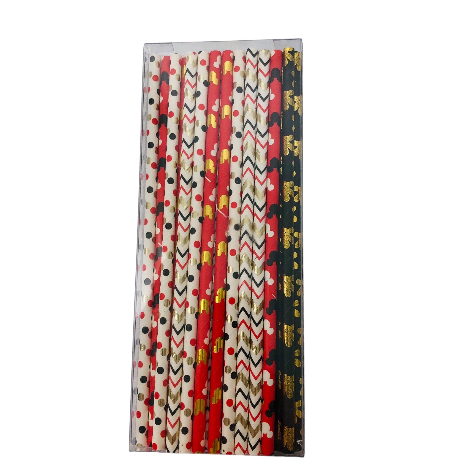 Disney 22 Paper Straws Assorted Mickey and Graphic Designs White Gold Black Red