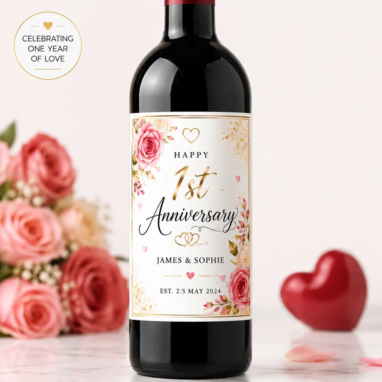 Personalised 1st Anniversary Bottle Label Sticker Custom Wedding Gift for Couple