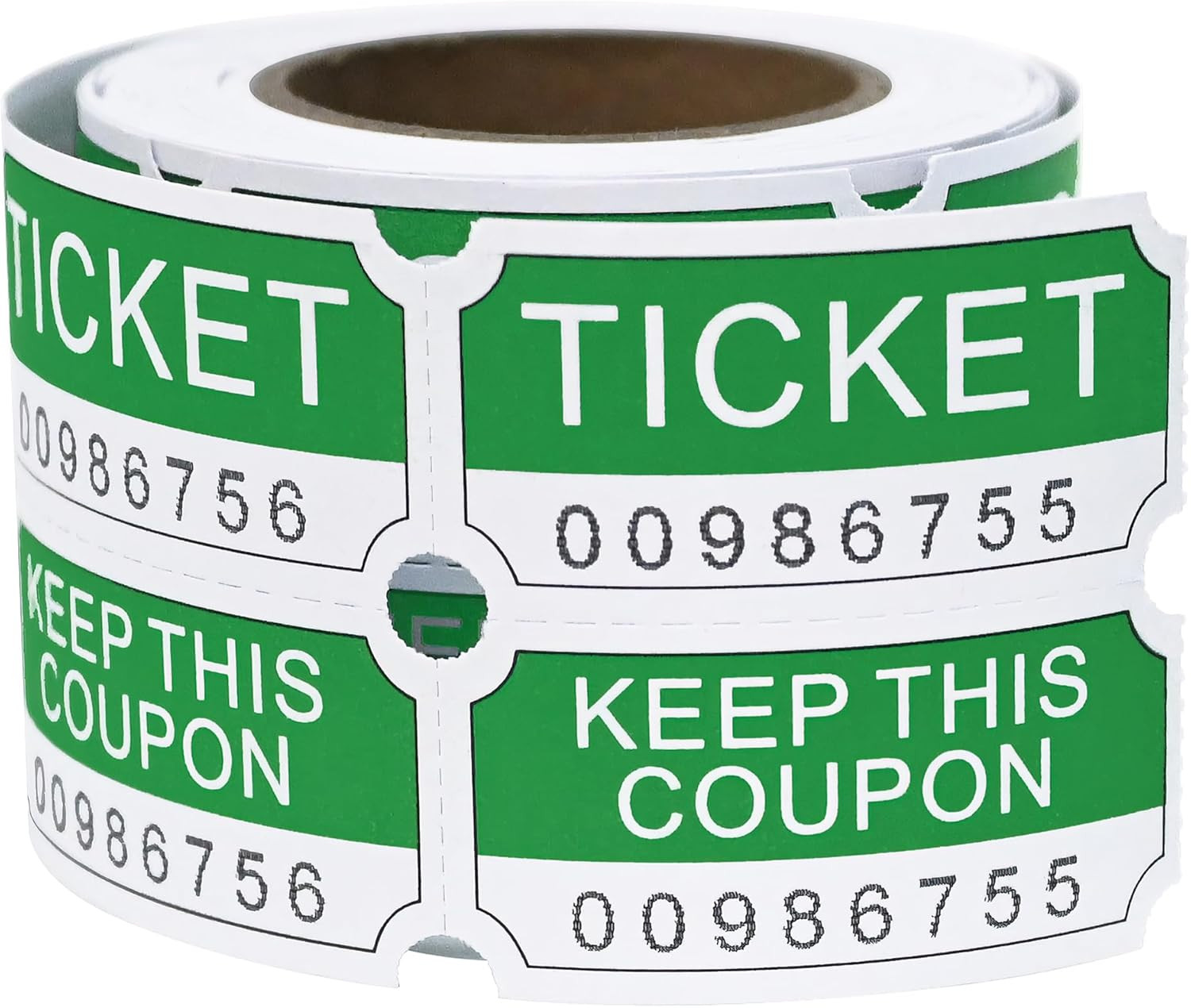250 Raffle Tickets Roll Green Double Stub Consecutive Number Event Tickets