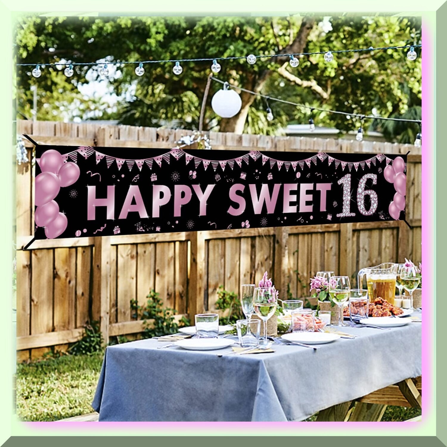 Sweet Sixteen Outdoor Celebration Banner Purple 10ft