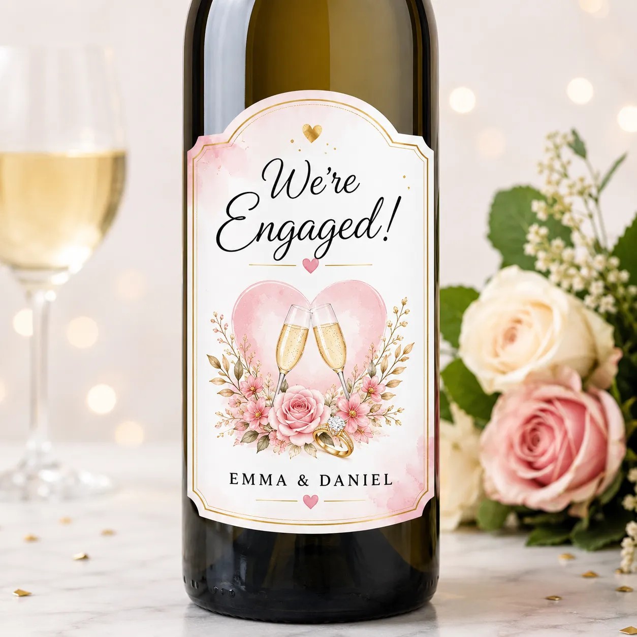 Personalised Engagement Bottle Label Sticker Custom Wine Champagne Gift Decor