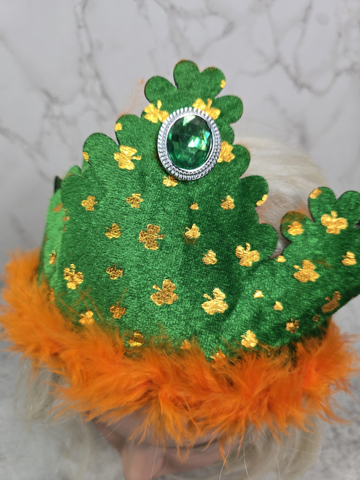 St Patricks Day Green Orange Felt Crown Hat Headband Earrings Set Party Dress Up