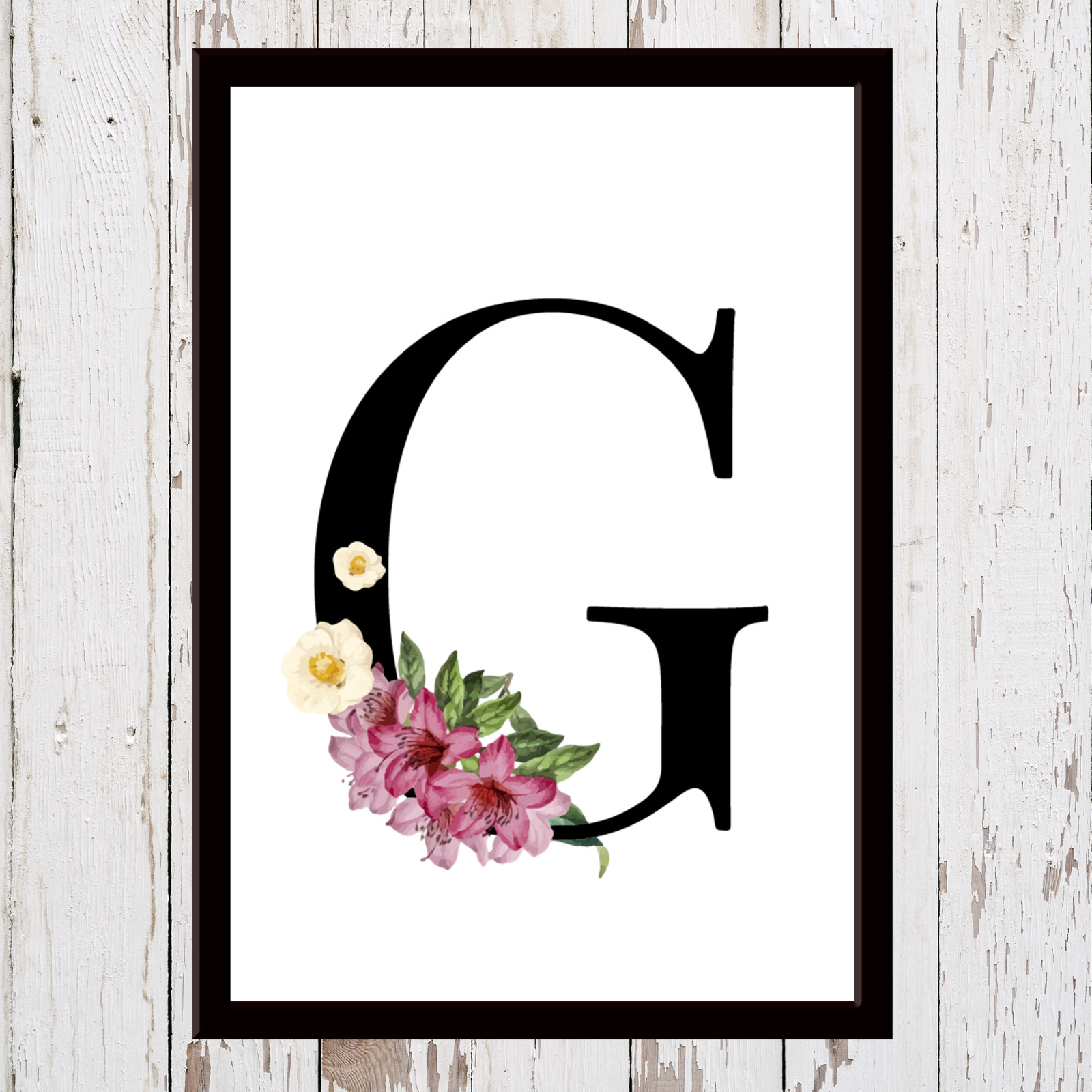 Personalised Birthday Gift Floral Letter Initial Wall Art Print A4 A5 Frame