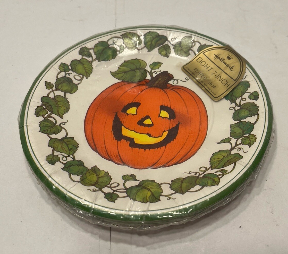 Vintage Hallmark Halloween Plates Jack O Lantern Pack Of 8 Plates 7” Sealed NOS