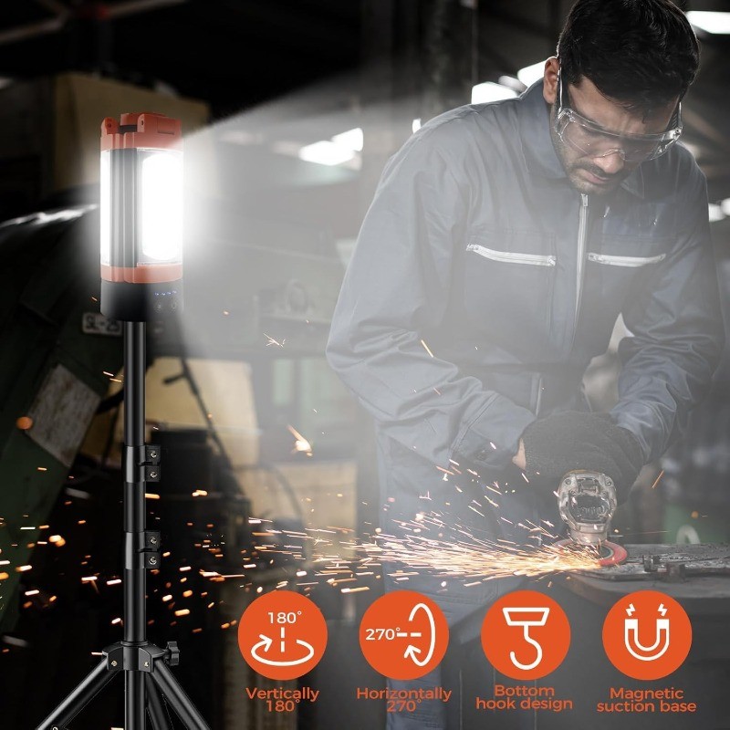Rechargeable 12000mAh Camping Light with Adjustable Stand, Cordless Work Light w