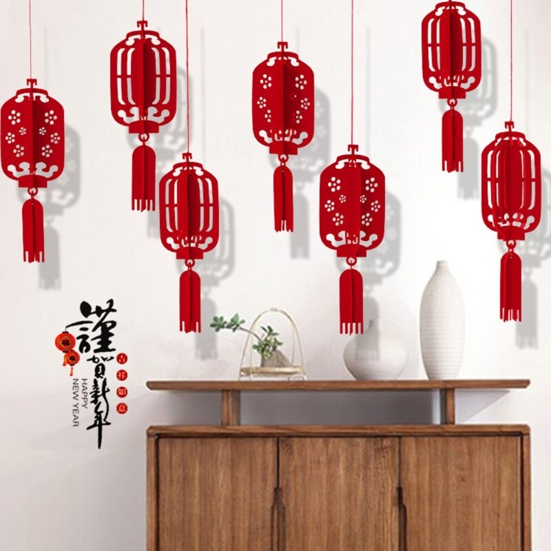 12pcs 3D Lanterns for Traditional Chinese New Year Holiday Celebration Pendant