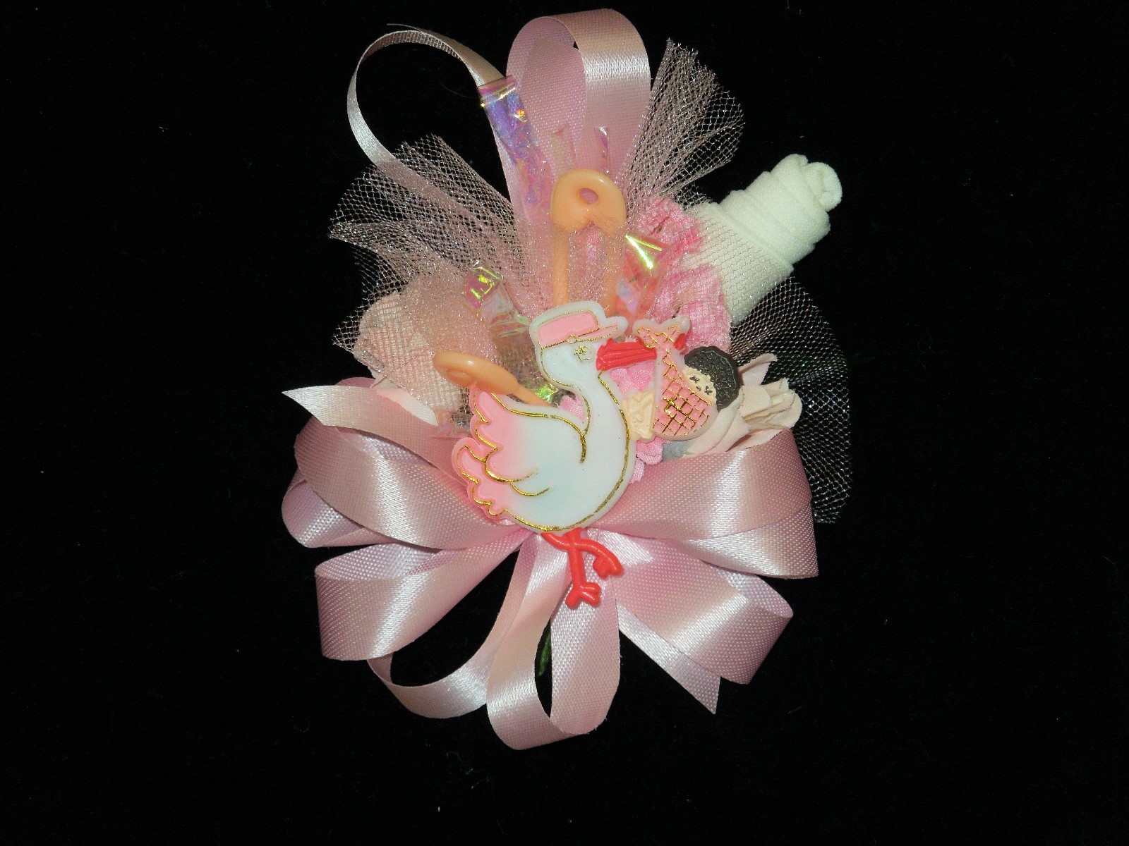 Baby Shower Corsage for Mother, Grandma, Hostess Pink stork Handmade