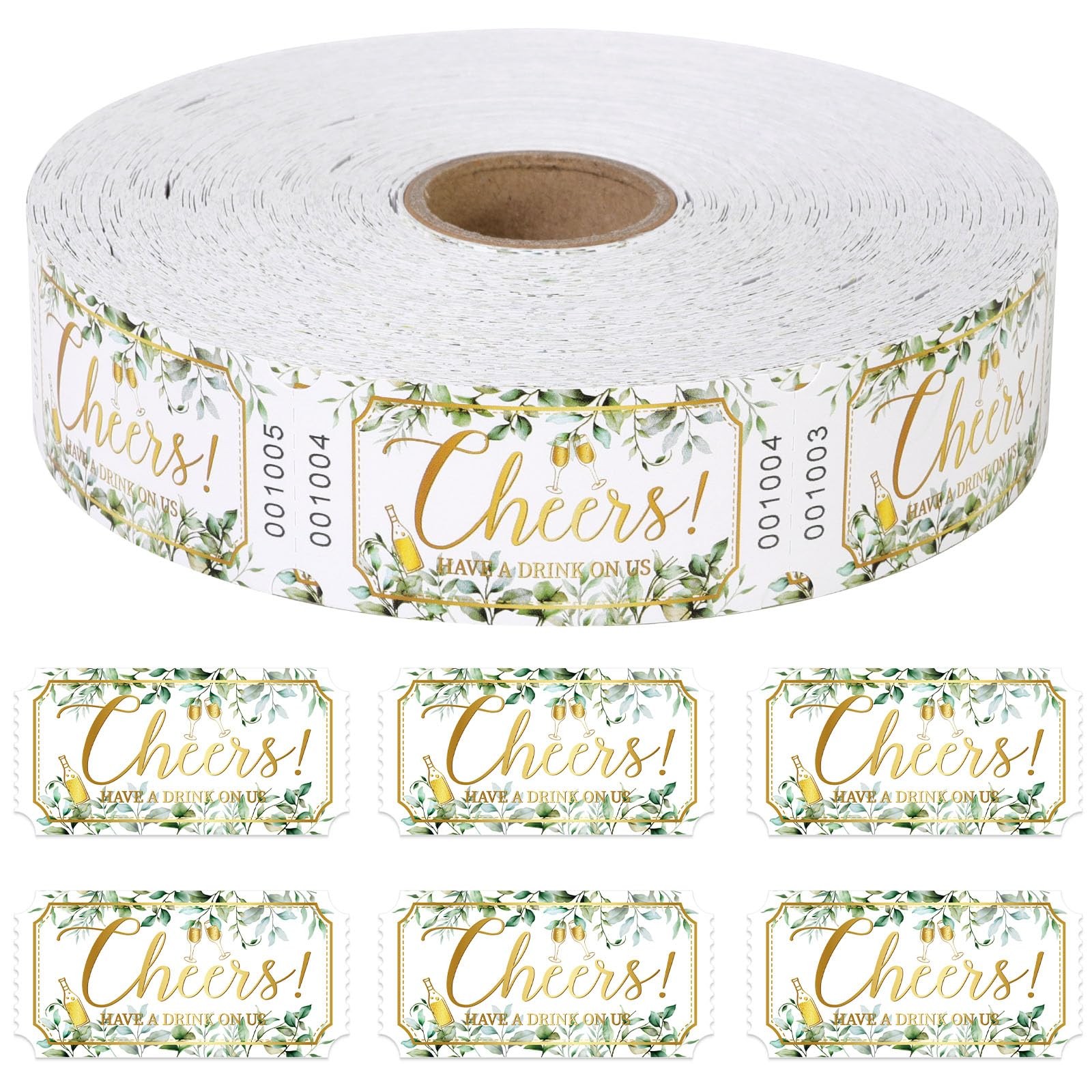 Drink Tickets Single Raffle Roll Greenery Eucalyptus Gold Cheers 1000 Count