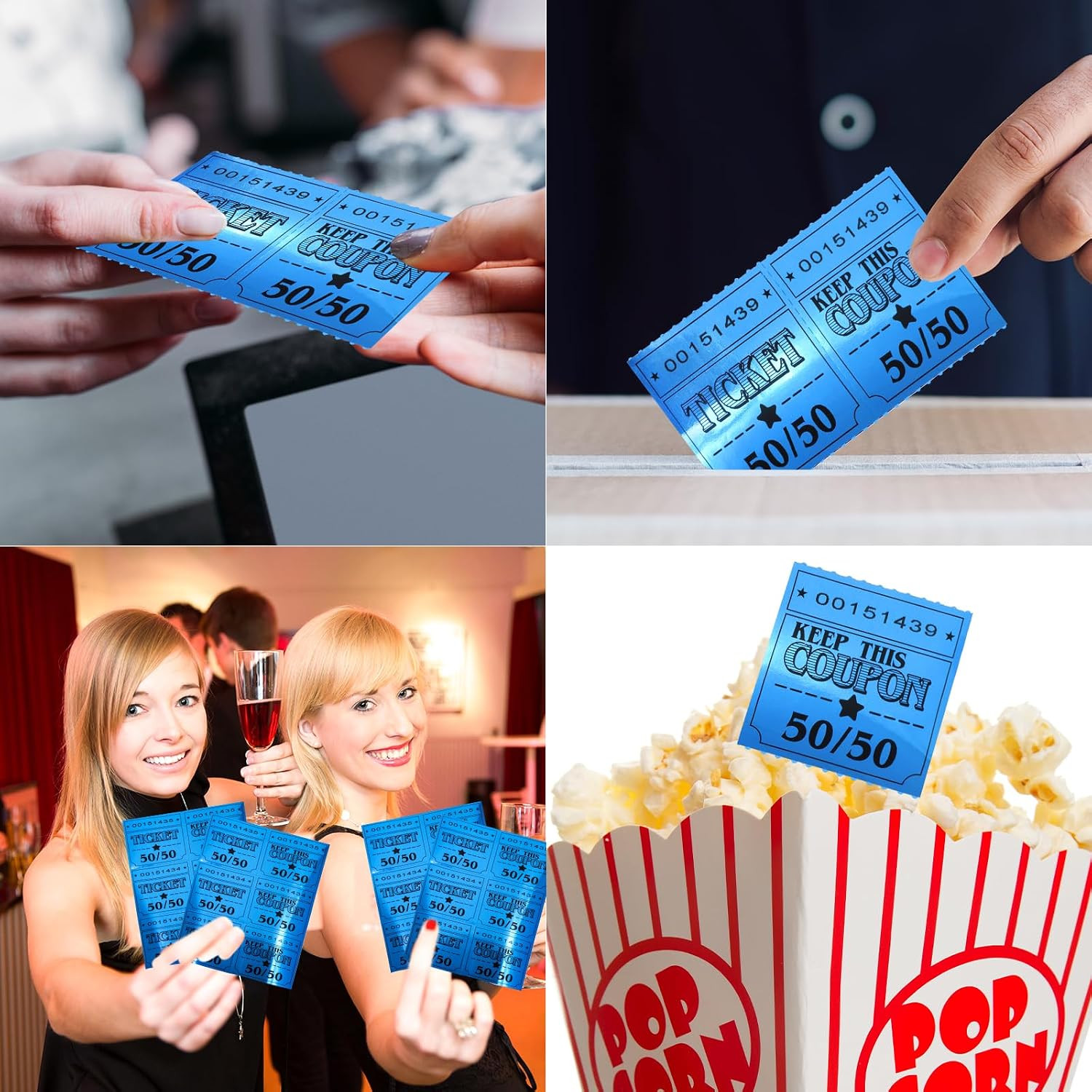50/50 Raffle Tickets Double Roll Golden Tickets Large Blue Glitter Cards for …