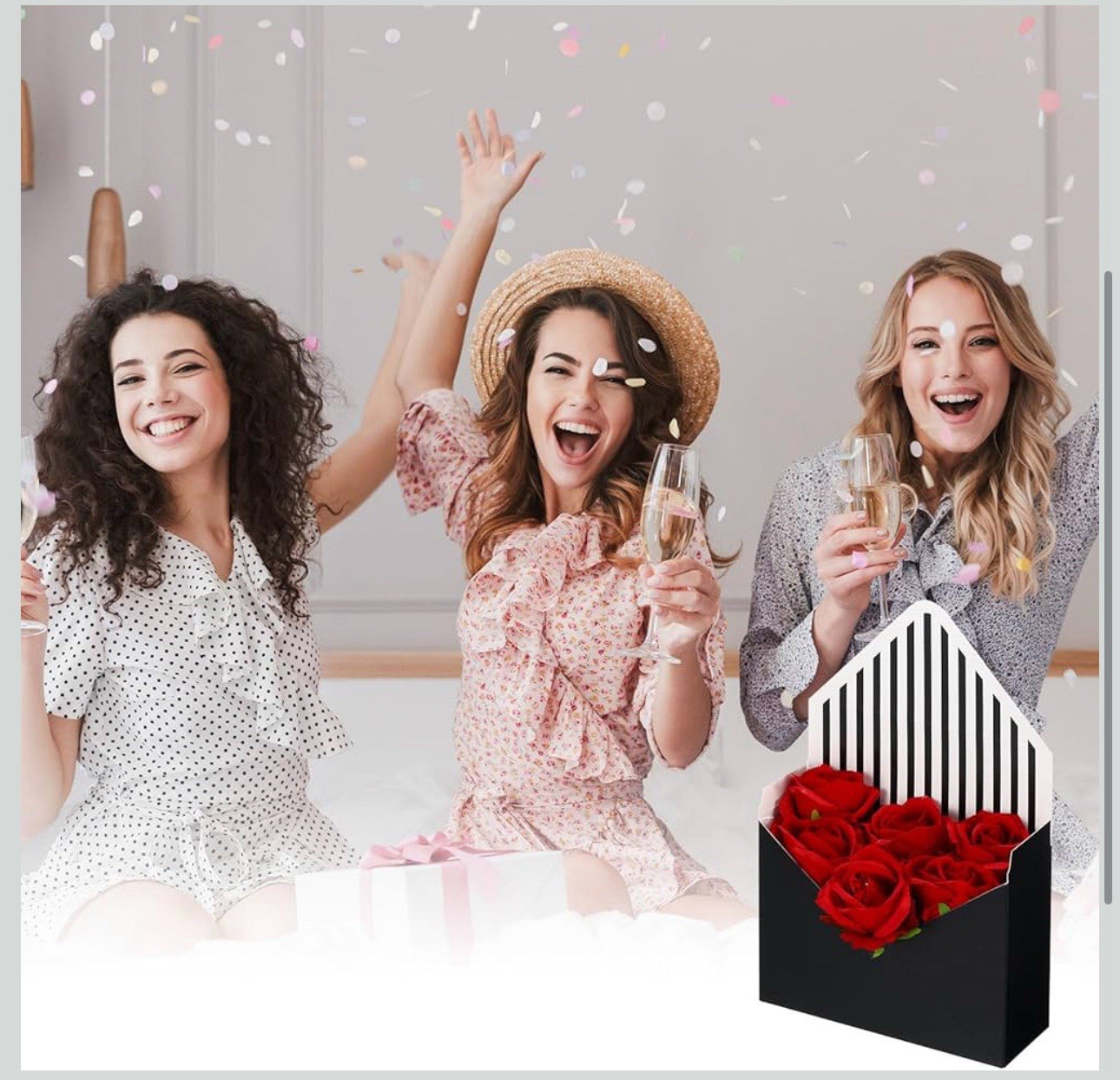 Flower Gift Box, 20 Pcs Paper Bouquet Flower, Pink Vertical & White Vertical