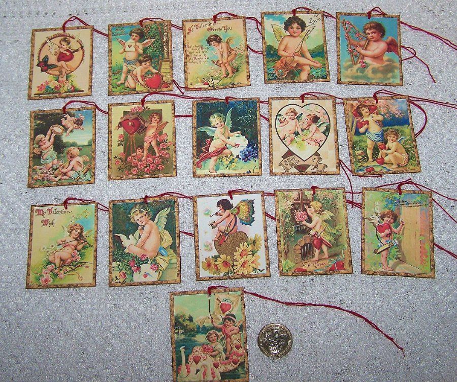 16~Valentine’s Day~Vintage~Cherub~Fussy Cut~Linen Cardstock~Gift~Hang~Tags