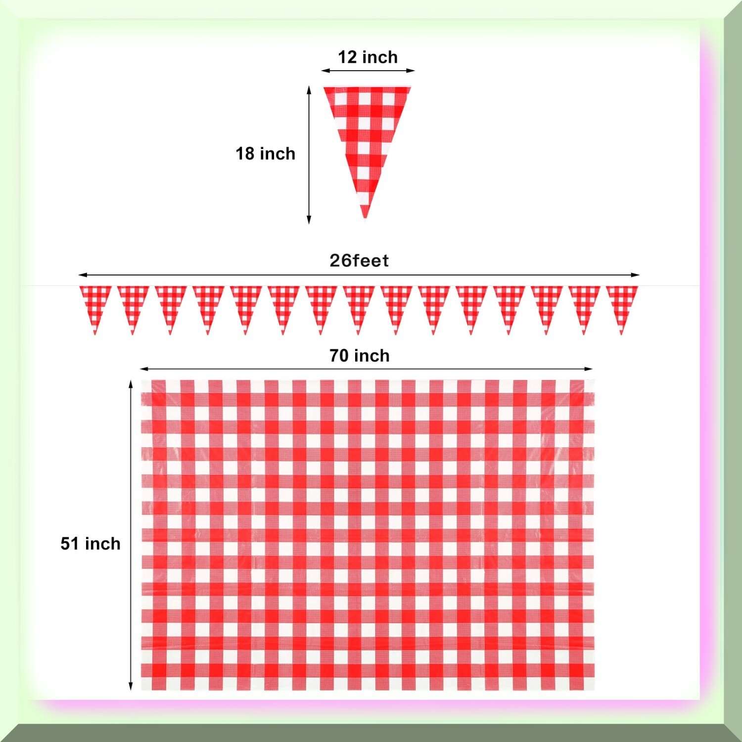 Red and White Checkered Tablecloth and Banner Set
