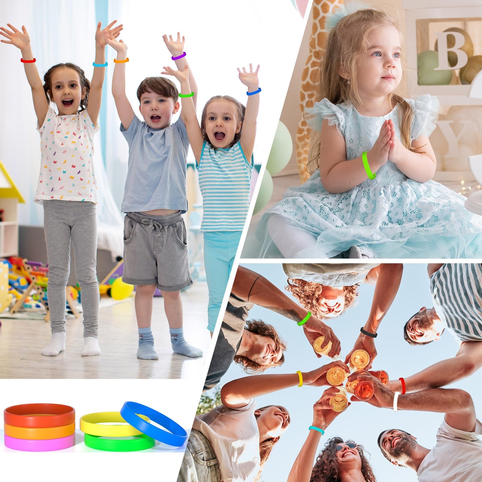 12 Pcs Multi Color Silicone Bracelets Rubber Wristbands for Adults Teens Party