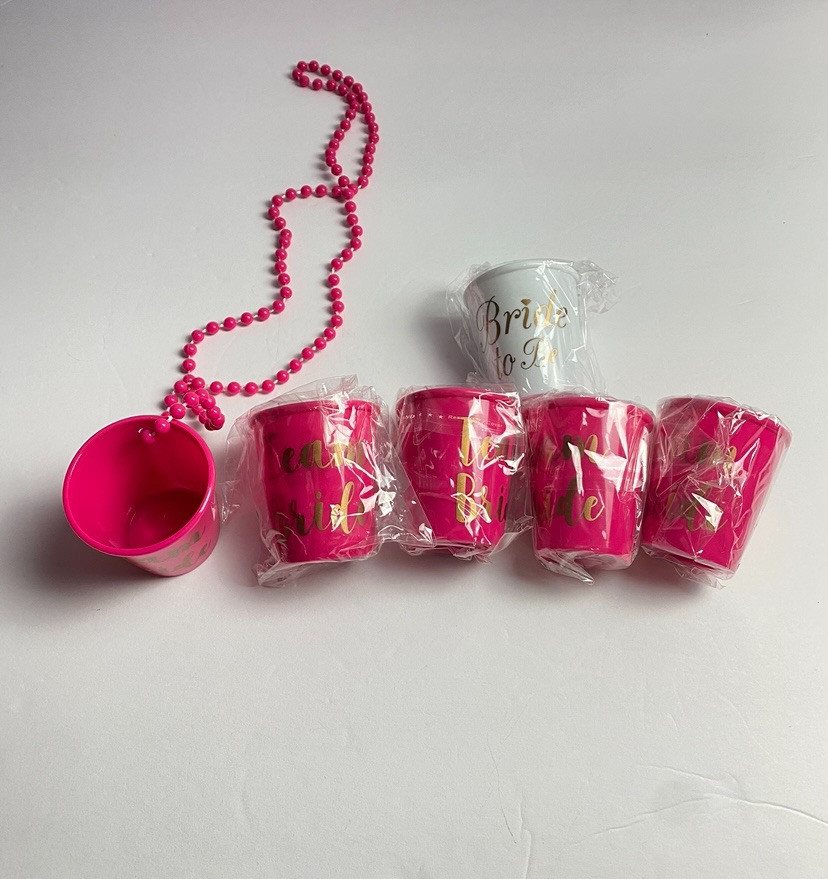 6 Pack Team Bride and Bride Shot Necklace Glass Bachelorette Party