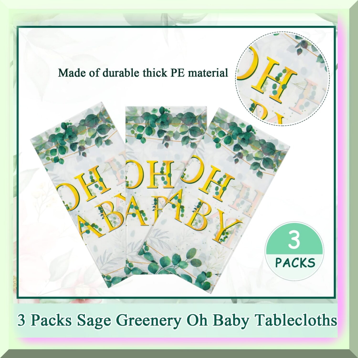 Three Greenery Waterproof Disposable Tablecloths for Baby Shower