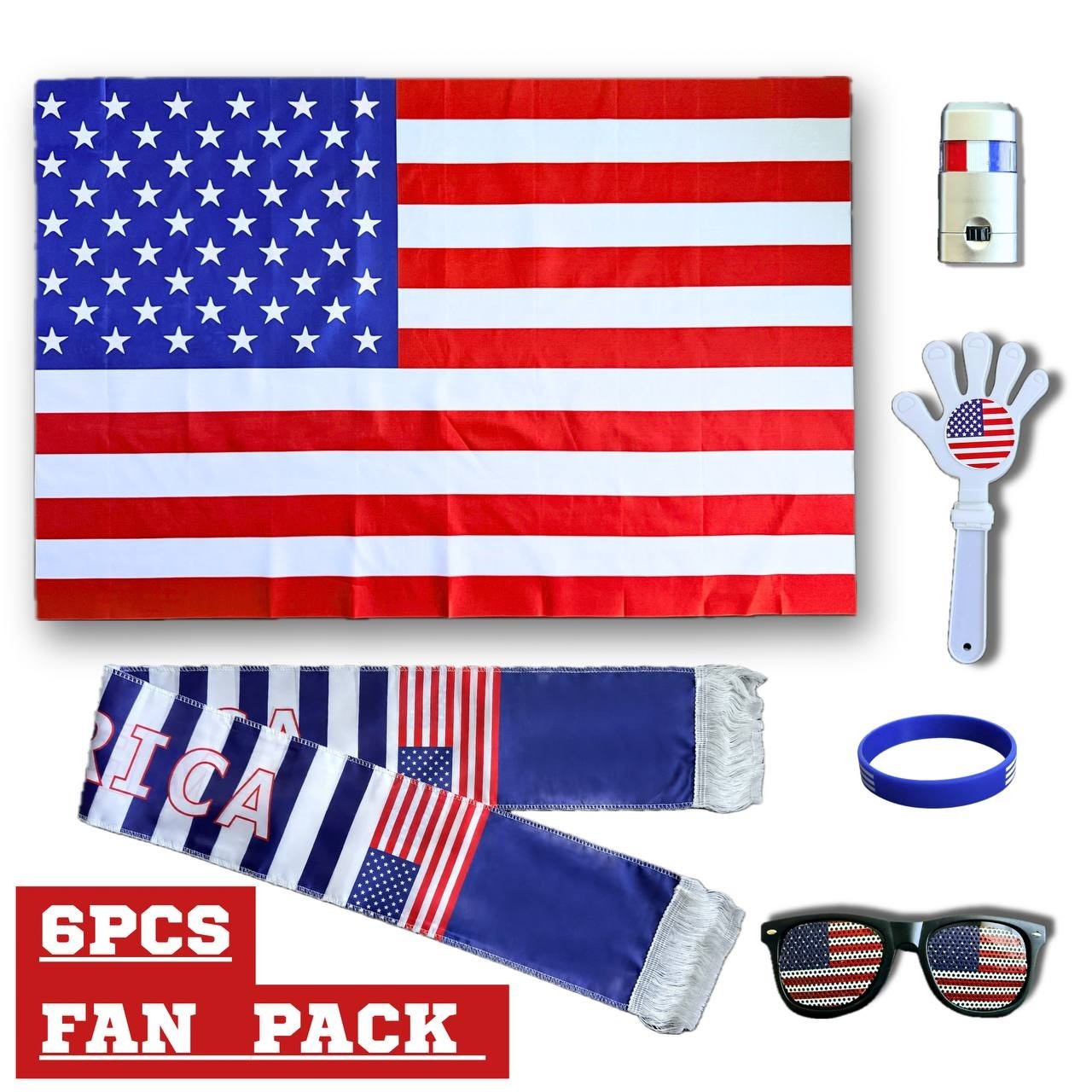 USA Football Fan Gear Flag Scarf Fan Glasses Watch Party Set