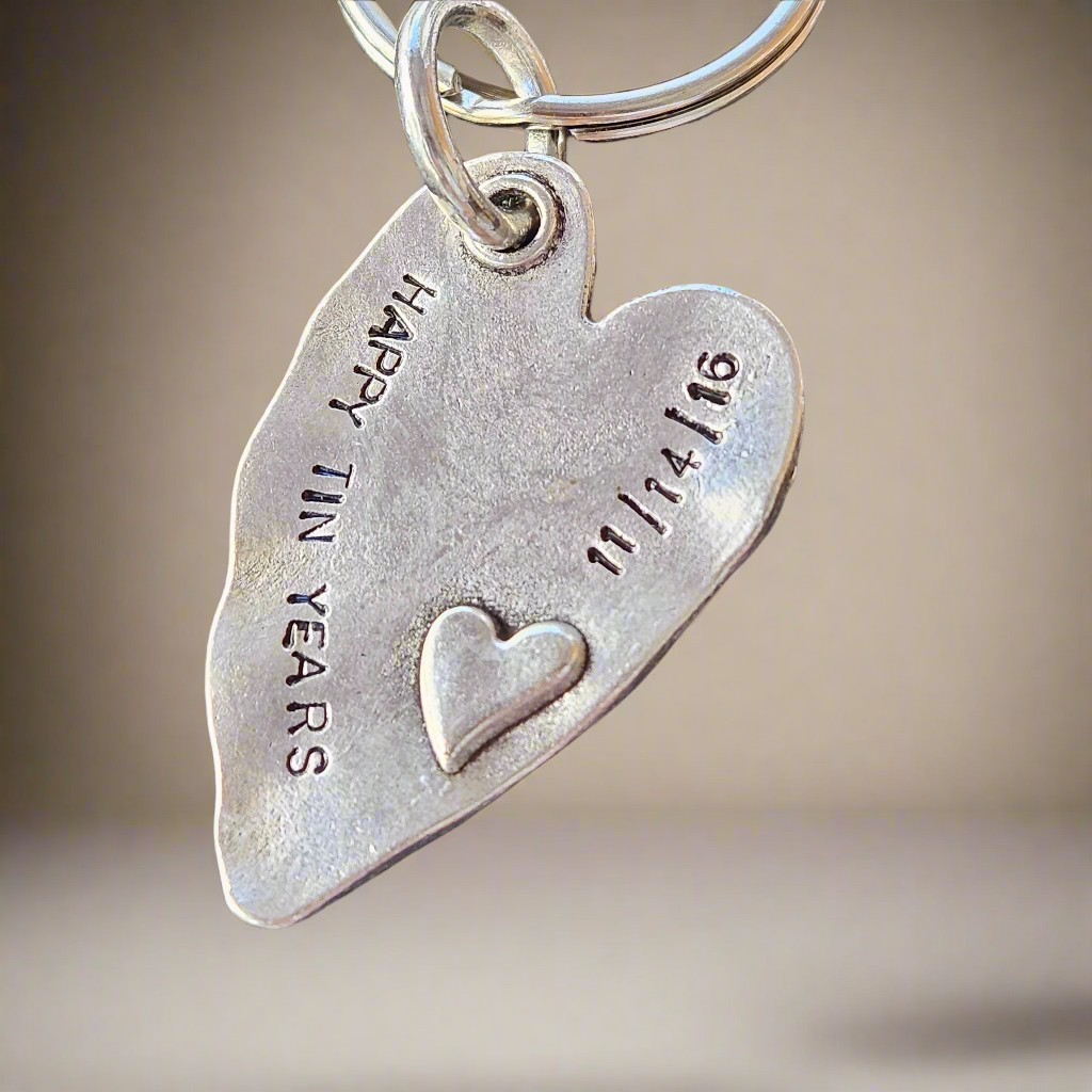 Personalised Happy Tin Years 10th Wedding Anniversary Gift Keychain Husband Wife