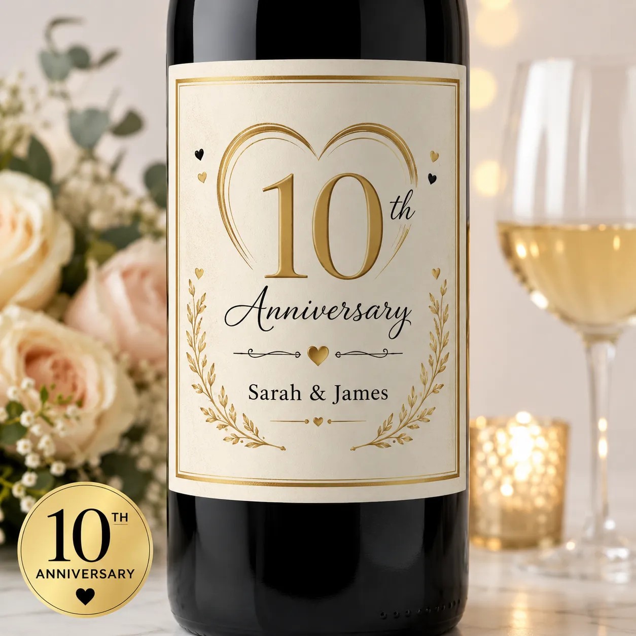 Personalised 10th Anniversary Bottle Label Sticker Custom Wedding Gift