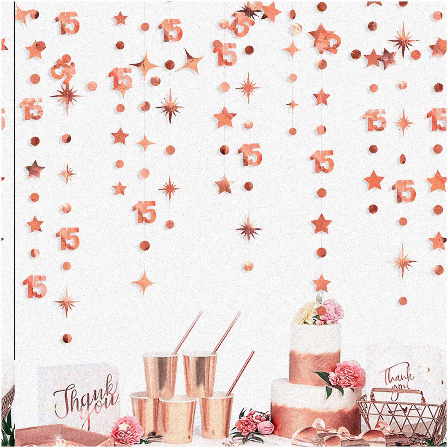 Rose Gold 15th Birthday Celebration Kit with Number 15