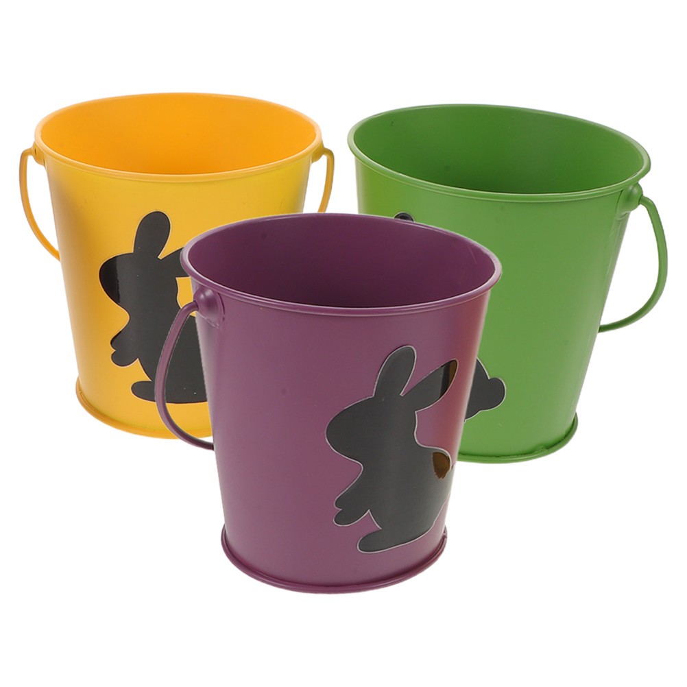 3Pcs Assorted Color Iron Easter Buckets Reusable Bunny Candy Holders