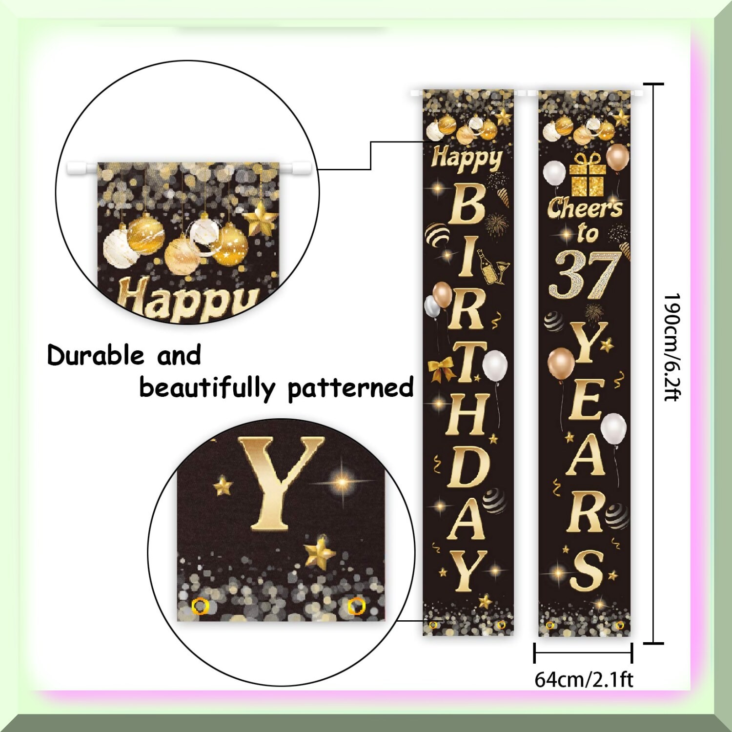 Gold and Black 37th Birthday Yard Banner
