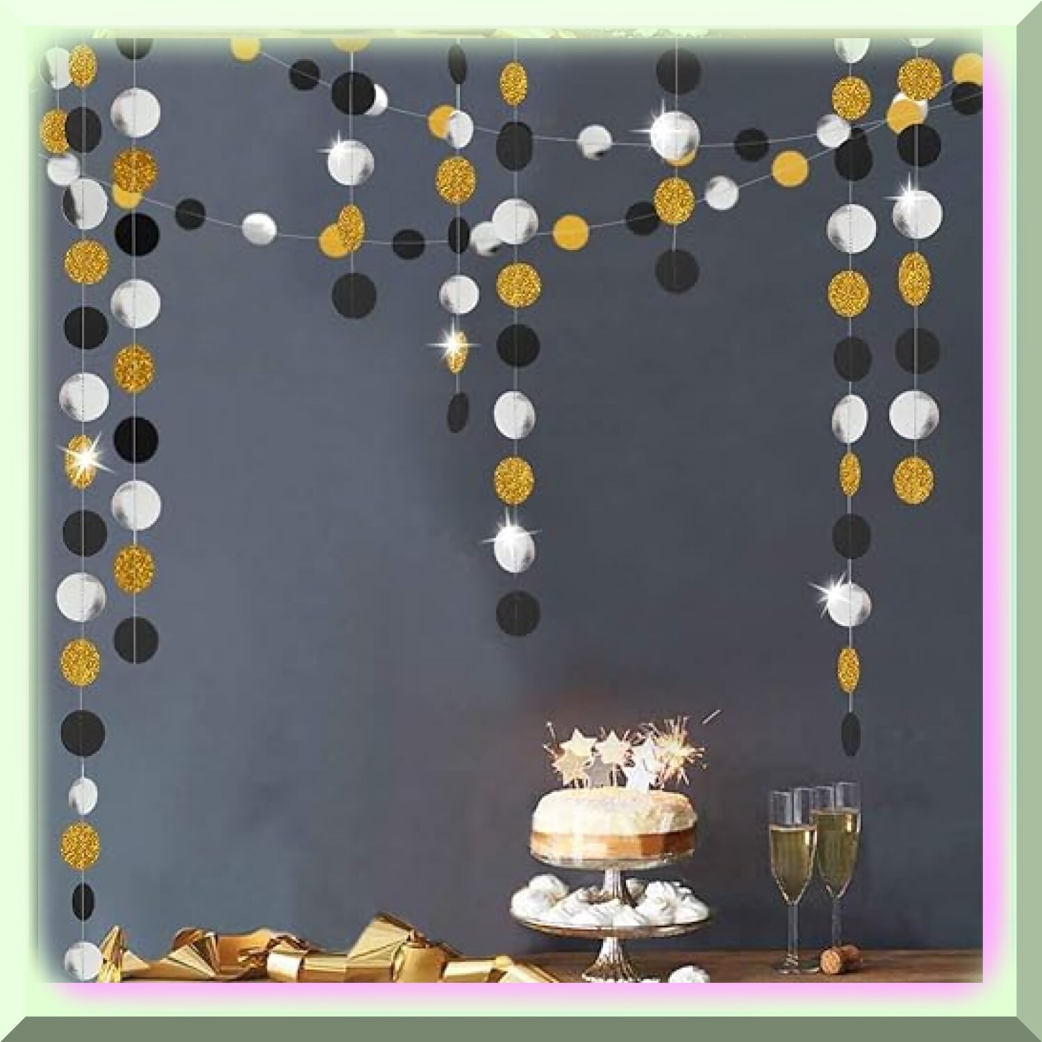 Black Circle Dots Party Streamer Set 52ft Decorations