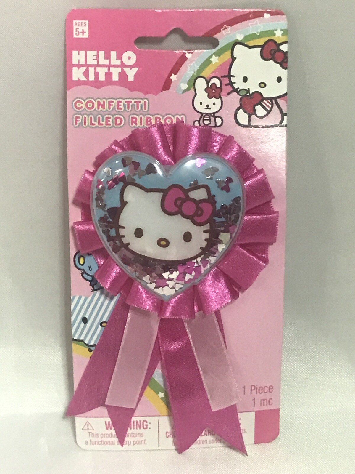 Hello Kitty Confetti Filled Ribbon, Pink, with Pin