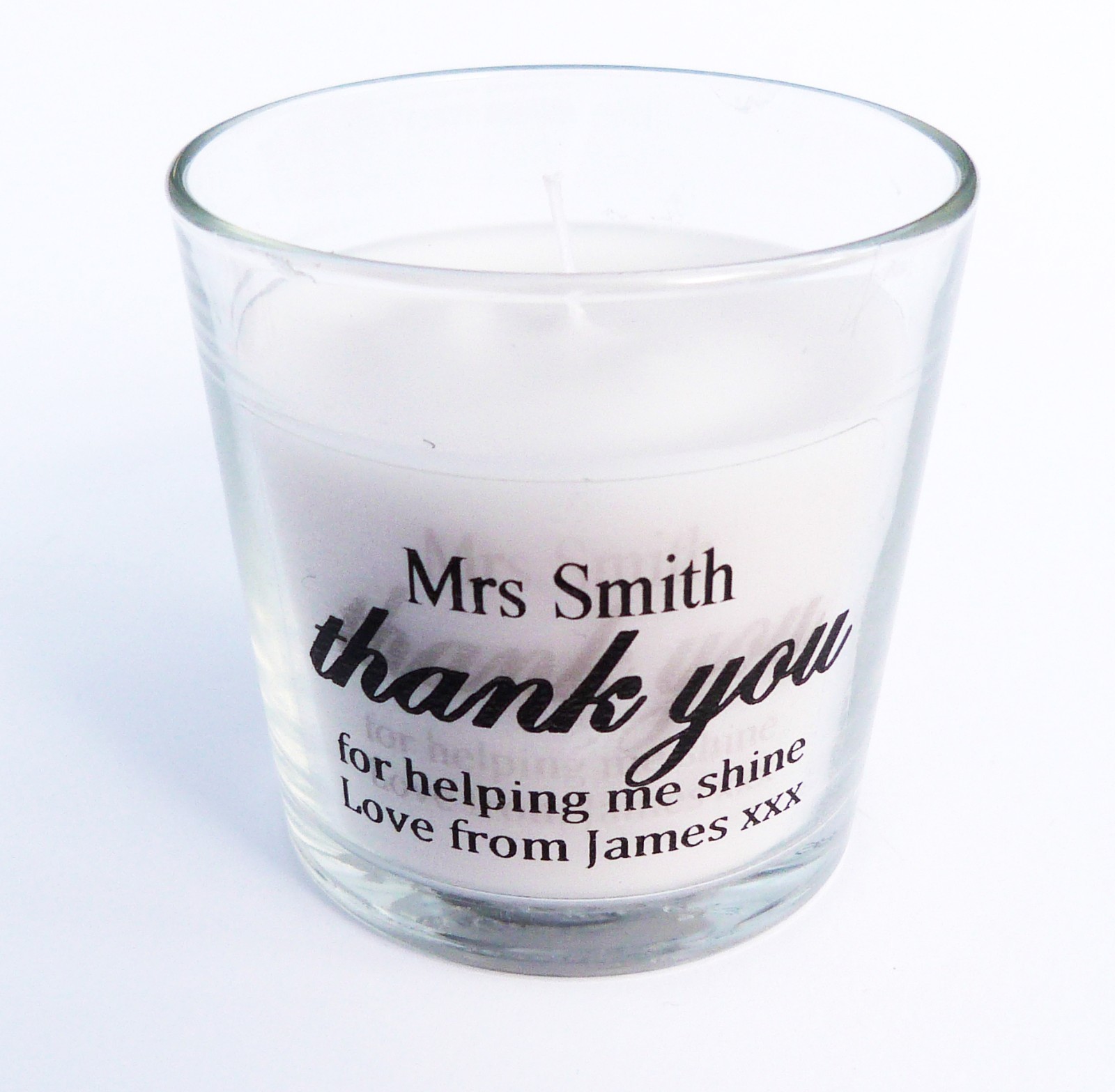 PERSONALISED THANK YOU BEST TEACHER SCENTED VANILLA CANDLE SCHOOL GIFT PRESENT