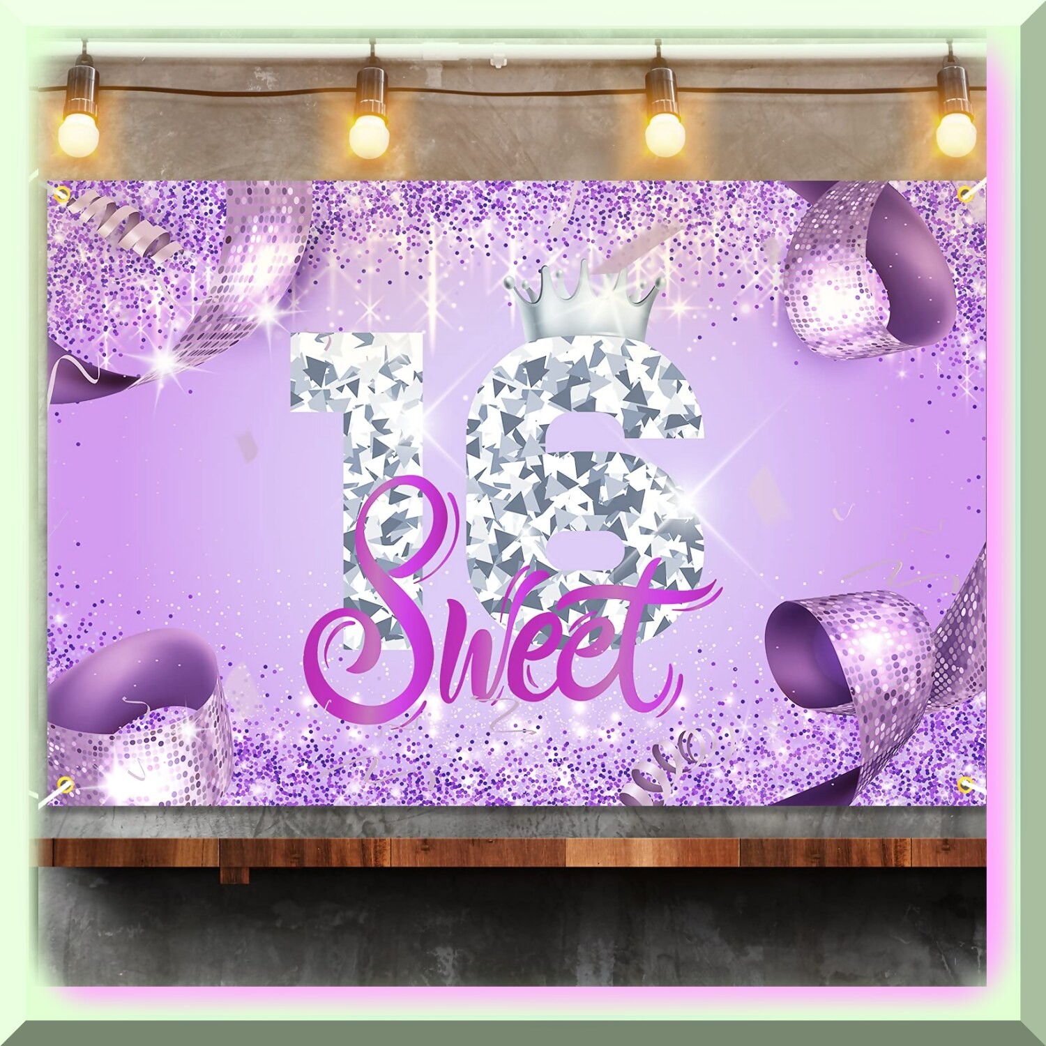 Purple Reign Sweet 16 Queen Birthday Backdrop 6×4 ft
