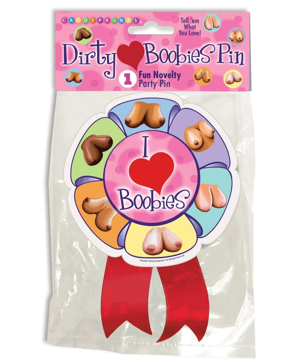 I ❤️ Boobies Pin – Funny Bachelor Party Prop – I Love Boobs Hooters Breasts GaG