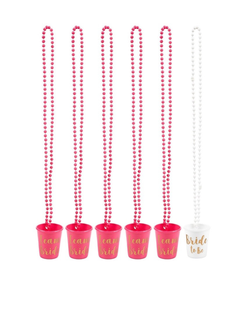 6 Pack Team Bride and Bride Shot Necklace Glass Bachelorette Party