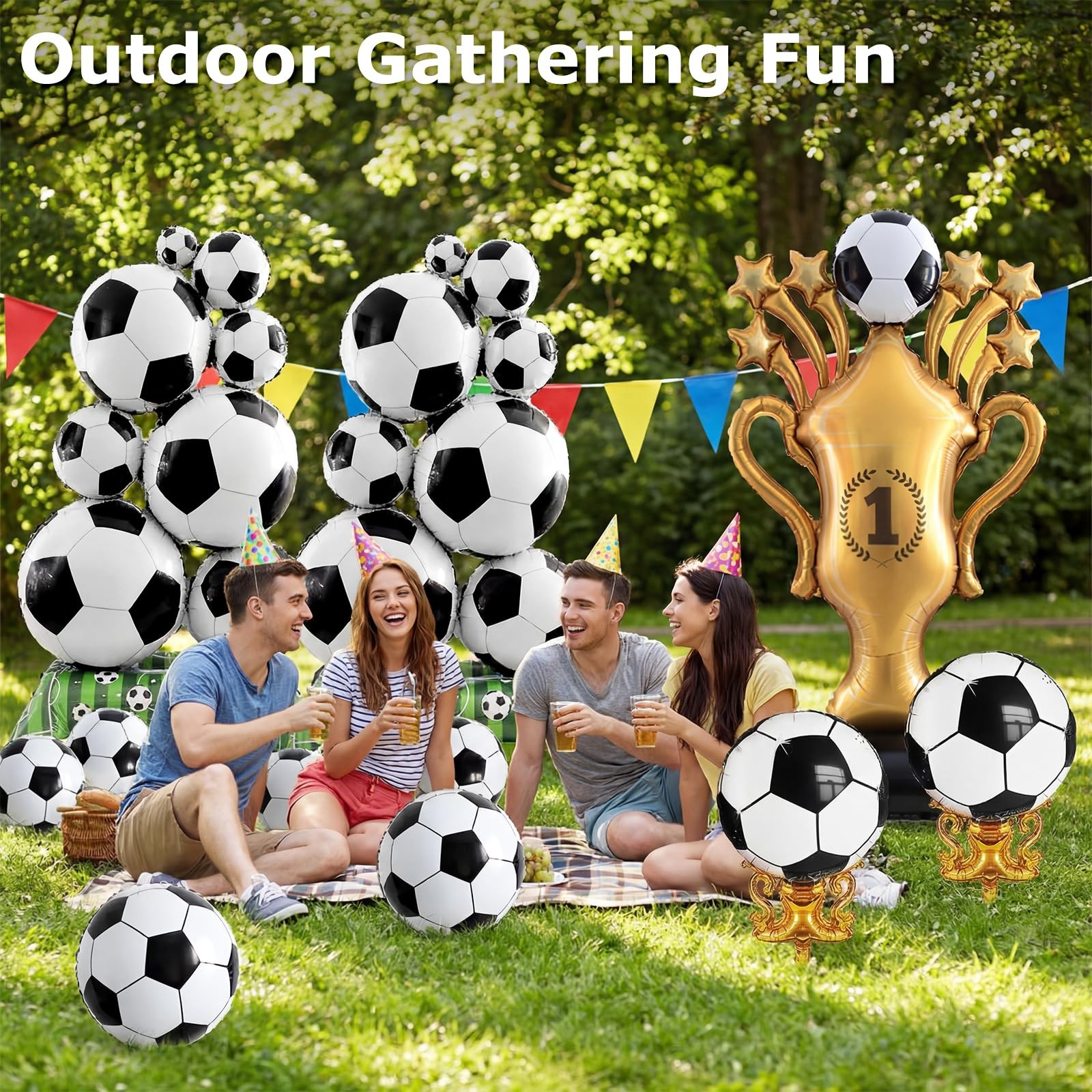 5 Pcs Soccer Balloons Party Decorations Set, Extra 32.5″ X 59″, Black Gold