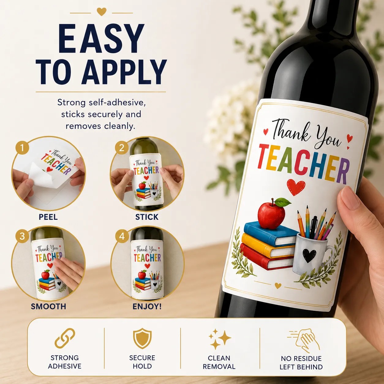Personalised Teacher Thank You Bottle Label Sticker Custom Wine Gift