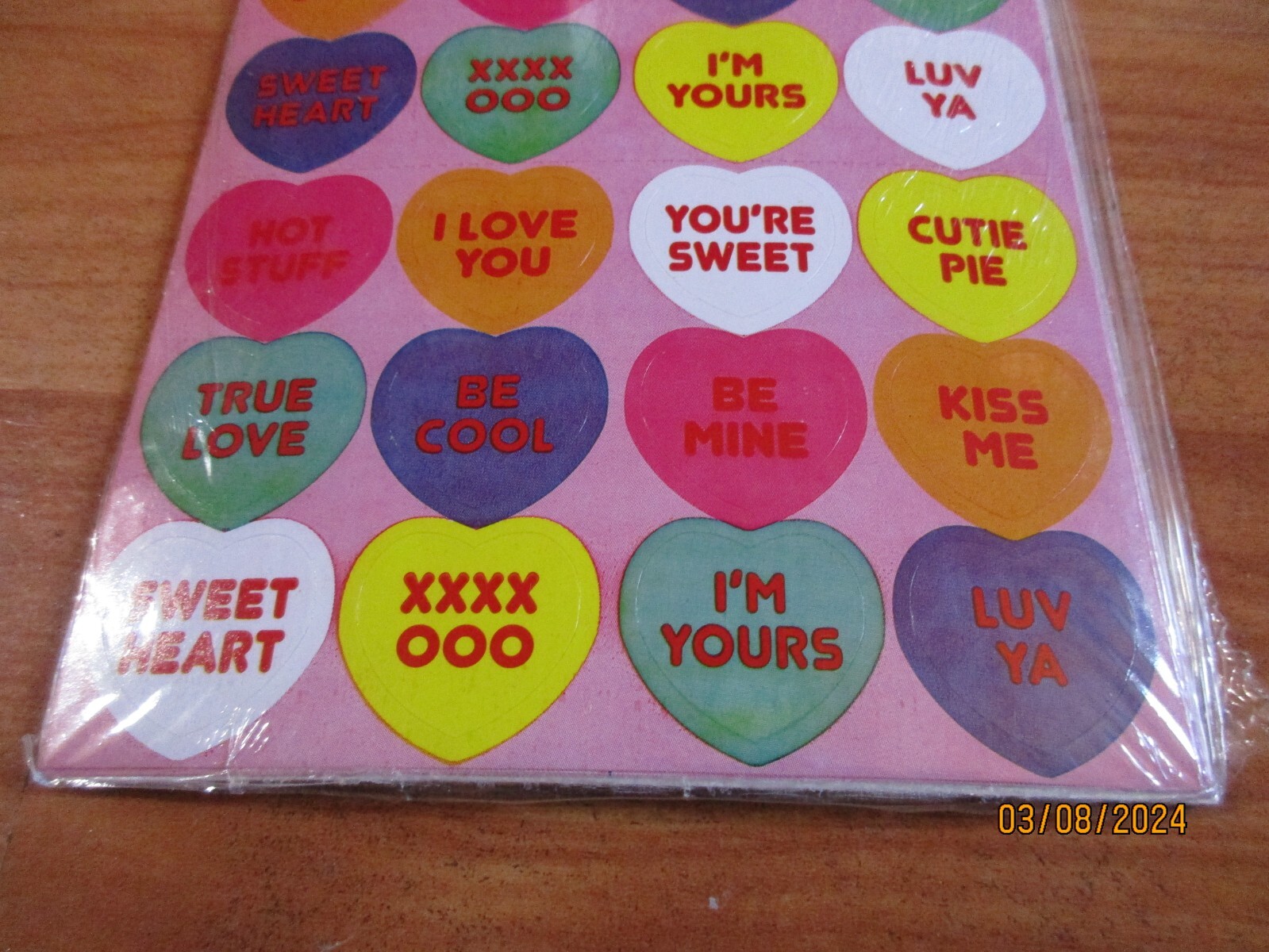 Vintage 1998 Beistle Heart Message Stickers 4 Sheets Stickers MIP