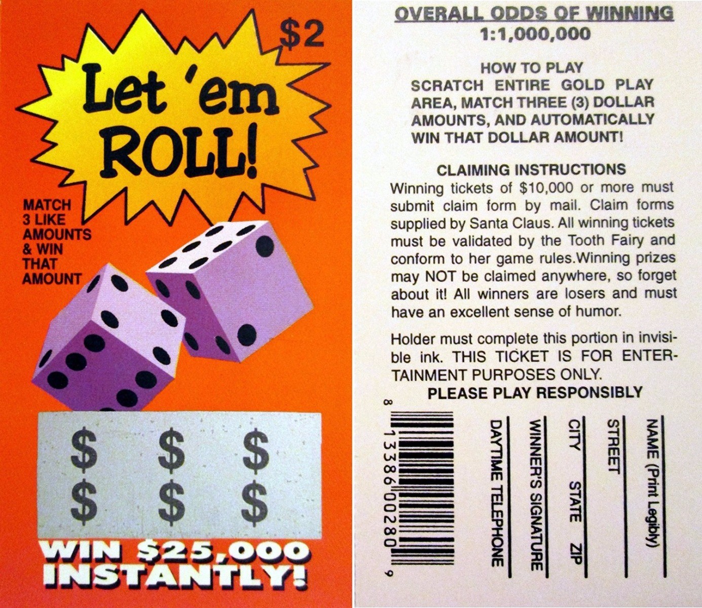 set of 25 fake lotto tickets! — Great Gag Prank!