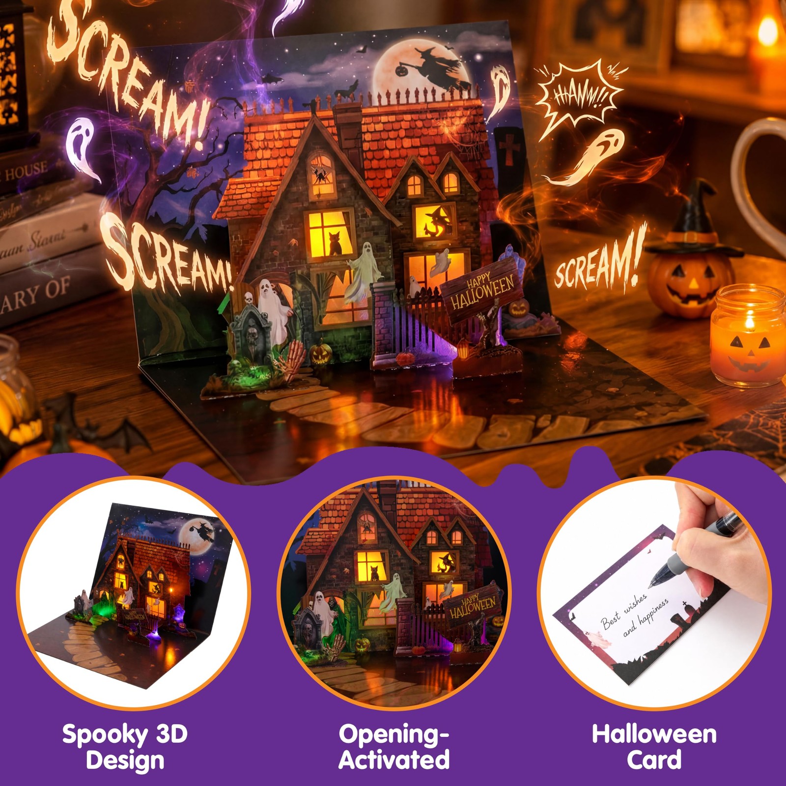 JOYIN Halloween Pop Up Card With Scary Sound and Light, 3D Gift Multicolor