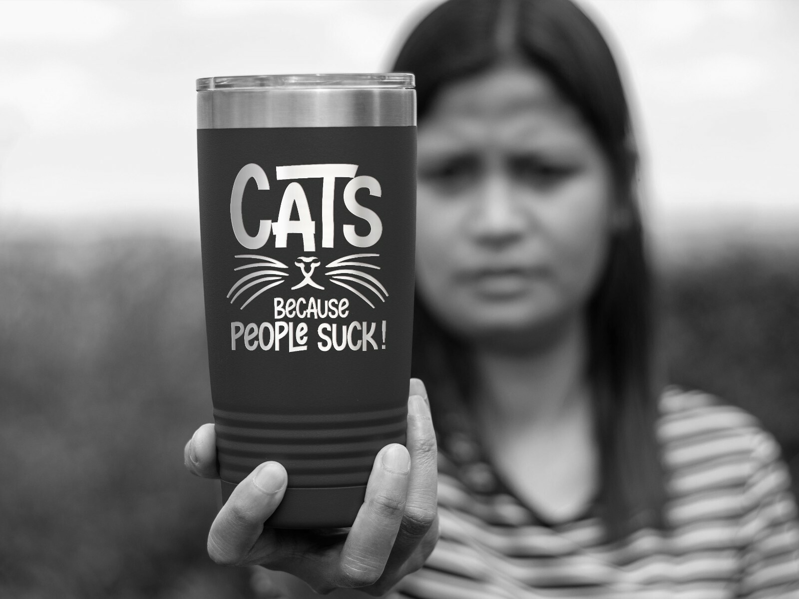 Coffee Tumbler CATS BECAUSE PEOPLE SUCK Funny Travel Tumbler – Black 20 oz.