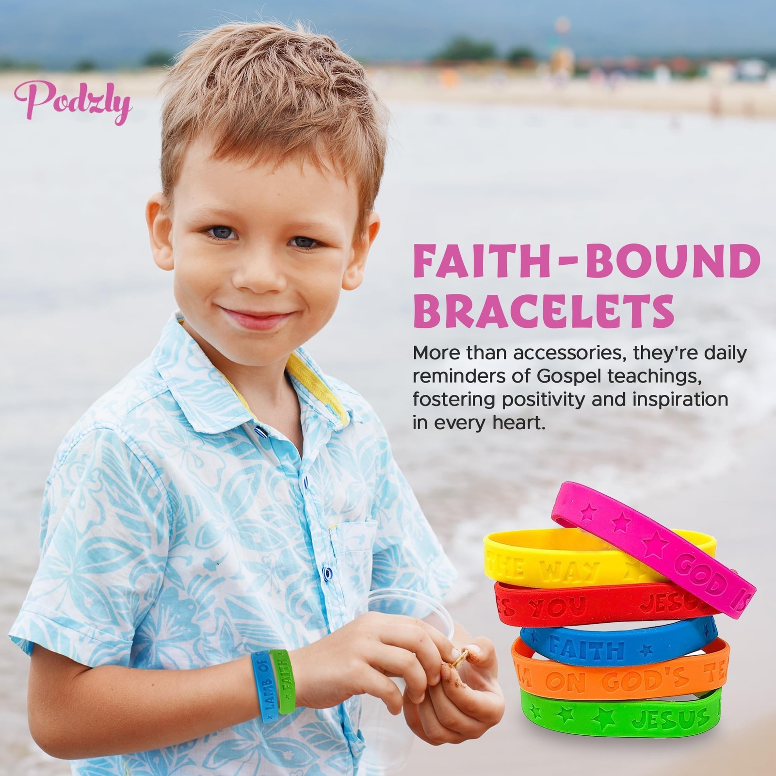 Podzly 100 Pack of Christian Bracelets – Motivational Silicone Wristbands wit…